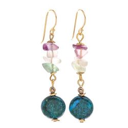 Venus Garden,'Hand Made Gold-Plated Multi-Gemstone Dangle Earrings'