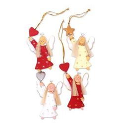 Dream Angels,'Artisan Crafted Set of 4 Wood Angel Ornaments from Bali'