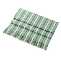 Forest Path,'Green Striped Cotton Table Runner from Guatemala'