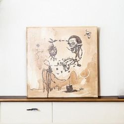 Memory Breakage,'Stretched Ink and Coffee Wash Painting of Surrealist Scene'