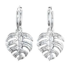 Tropical Leaf,'Handcrafted Thai Sterling Silver Leaf Earrings'