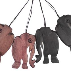 Jungle Jaunt,'Handcrafted Ebony Wood Walking Elephant Ornaments (Set of 4)'