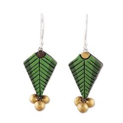 Green Fern,'Fern Leaf Ceramic Dangle Earrings from India'