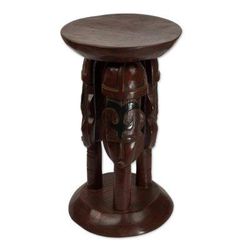 United Family in Brown,'Cedar Wood Round Brown Stool with Adinkra Symbols'