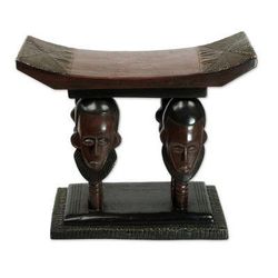 United Household,'Handmade Ghanaian Cedar Wood Throne Stool With Faces'