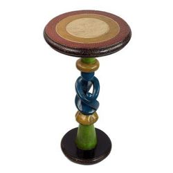 'Handcrafted Cedar Wood Family-Themed Accent Table from Ghana'