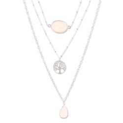 'Sterling Silver 3-Strand Pendant Necklace with Rose Quartz'