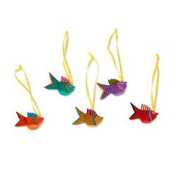 Sweet Fish,'Painted Wood Alebrije Fish Ornaments (Set of 5) from Mexico'
