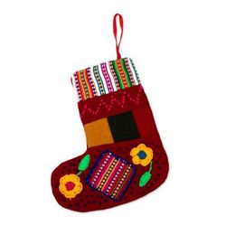 Christmas Evenings,'Handcrafted Red Christmas Stocking with Andean Details'
