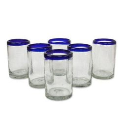 Cobalt Classics,'Fair Trade Blue Handblown Glass Tumbler Drinkware Set of 6'