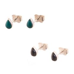 Peruvian Treasures,'Chrysocolla and Black Onyx Stud Earrings (Two Pairs)'