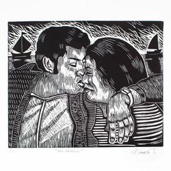 The Loving Ones,'World Peace Project Linoleum Block Print of Loving Couple'