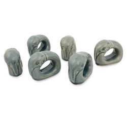 Celadon ceramic napkin rings, 'Guardian Elephant' (set of 6)