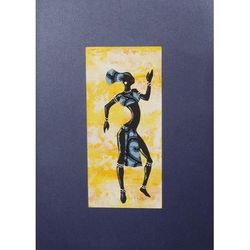 Kpanlogo Dance Yellow I,'Signed Painting of a Dancing Woman in a Blue Cotton Dress'