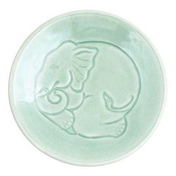 Sleeping Elephant,'Elephant Motif Handcrafted Thai Celadon Ceramic Salad Plate'