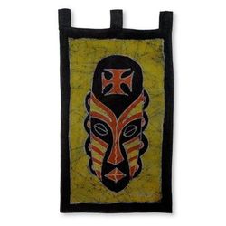 Cotton batik wall hanging, 'Banish Bad Luck'