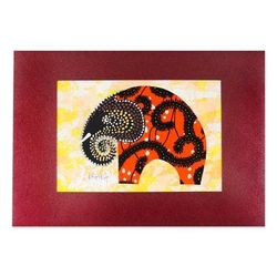 Saffron Elephant,'Signed Cotton Accented Elephant Painting in Saffron'