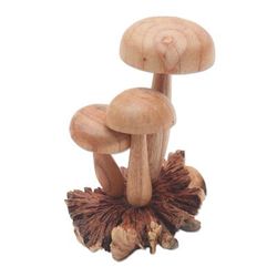 Growing Mushrooms,'Hand Carved Wood Mushroom Sculpture from Bali'