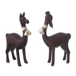 Andean Vicuñas,'Cedar Wood and Sterling Silver Vicuña Figurines (Pair)'
