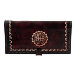 Cusco Sun,'Brown Leather Wallet with Embossed Inca Sun Symbol from Peru'
