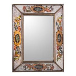 Floral Medallions,'Reverse Painted Glass Rectangular Floral Wall Mirror'