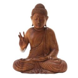 Buddha Peace,'Hand Crafted Balinese Suar Wood Buddha Meditation Statuette'