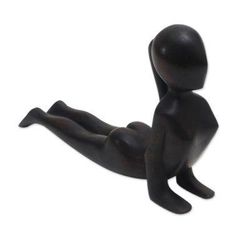 Cobra Yoga,'Signed Wood Statuette of Yoga Cobra Pose in Black'