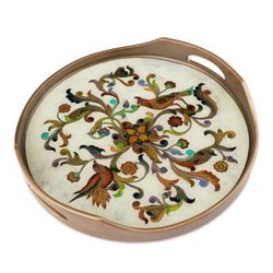 Birds of Dawn,'Hand Painted Glass Tray from Peru'