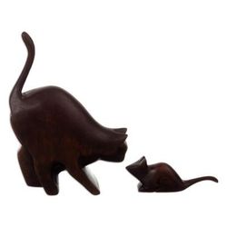 Games and Fun,'Cat and Mouse Cedar Wood Sculptures from Peru (Set of 2)'