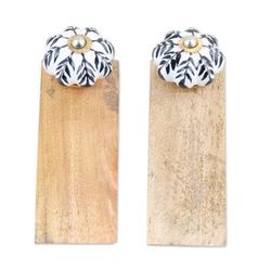 Lovely Leaves,'Pair of Wood Ceramic & Brass Door Stoppers Handmade in India'