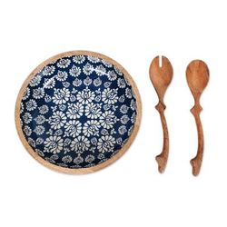 Delhi Lotus,'Handcrafted Wood Salad Bowl and Servers (3 Piece Set)'