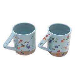 Rainbow Splash,'Multicolored Ceramic Mugs from Java'