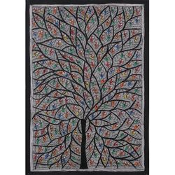 Parrot Harmony,'Signed Madhubani Painting of Parrots in a Tree from India'