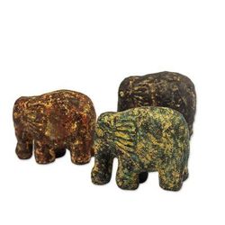 Ceramic sculptures, 'Forever Elephants' (set of 3)