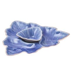 Maple Leaf,'Blue Leaf Ceramic Appetizer Dishes from Thailand (Pair)'