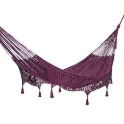 Veranda Dreams in Bordeaux,'Burgundy Tasseled Cotton Hammock (Double) From Mexico'