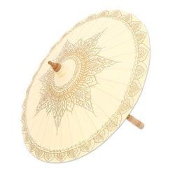 'Hand-Painted Cotton and Bamboo Cream Parasol from Thailand'
