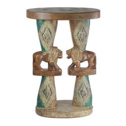 'Lion-Themed Cedar Wood Accent Table Crafted in Ghana'