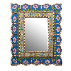 Beautiful Arrangement,'Floral Motif Reverse-Painted Glass Wall Mirror'