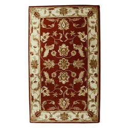 Persian Floral Grandeur,'Maroon and Gold Floral Leaf Hand Tufted Wool Area Rug 5x8'