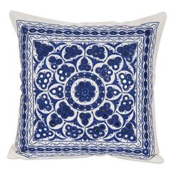 Royal Blue,'Embroidered Cotton Cushion Cover from India'