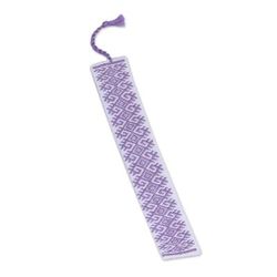 Lilac Diamonds,'Hand Crafted White and Lilac Embroidered Cotton Bookmark'
