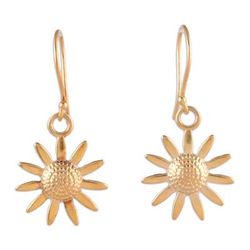 Sunflower Glory,'22k Gold-Plated Sunflower Dangle Earrings from India'