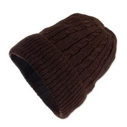 'Brown Mountain Roads' - Hand Woven 100% Alpaca Wool Beanie Hat