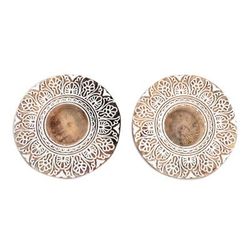 Ignite the Flame,'Handmade Mango Wood Tealight Candle Holders (Pair)'