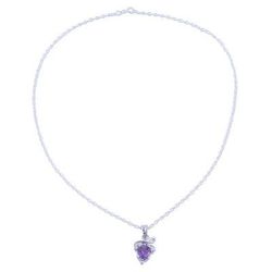 Lilac Fruit,'Rhodium Plated Amethyst Fruit Pendant Necklace from India'