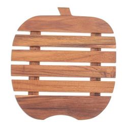 'Apple-Shaped Teak Wood Pot Stand Handcrafted in Thailand'