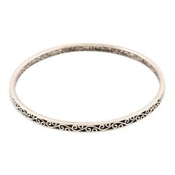 Vines from Noida,'Leafy Sterling Silver Bangle Bracelet Crafted in India'