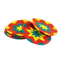 Vivid Starburst,'Vivid Colorful Starburst Cotton Crochet Coasters (Set of 6)'
