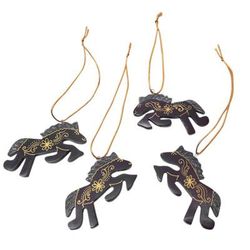 Little Horses,'Set of 4 Handmade Mahogany Wood Horse Ornaments from Bali'